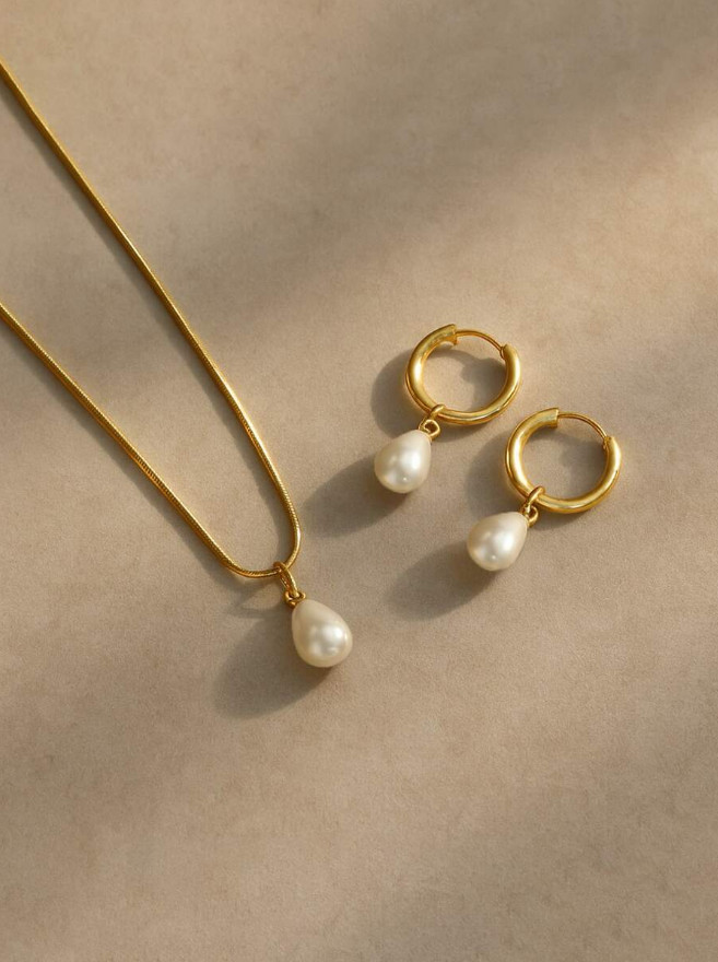 3PCS Women Jewelry Set Teardrop White Pearl Minimalist Necklace Earrings Gift US