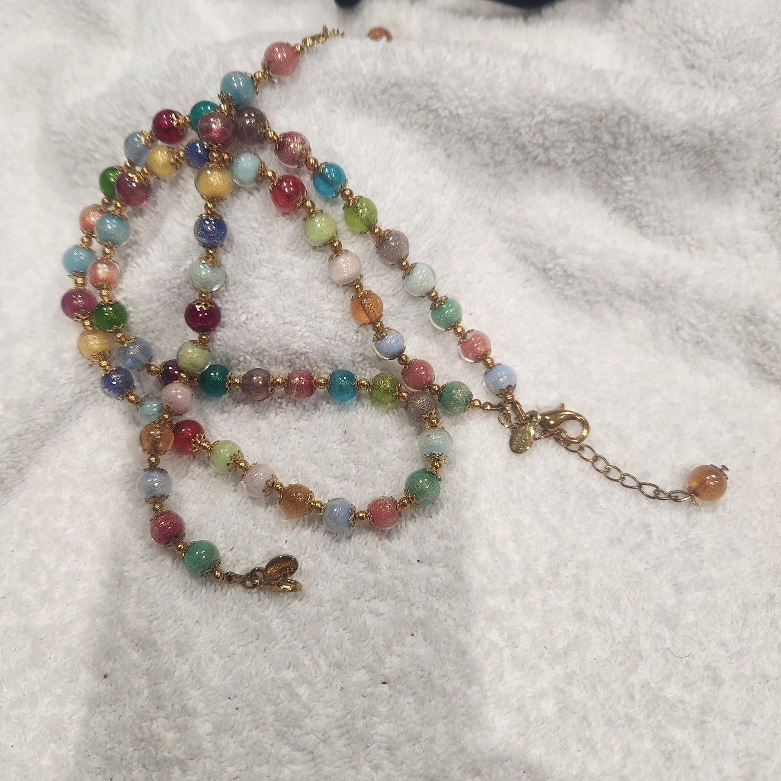 Murano Glass Necklace and bracelet Multi Color Beaded Gold Tone set