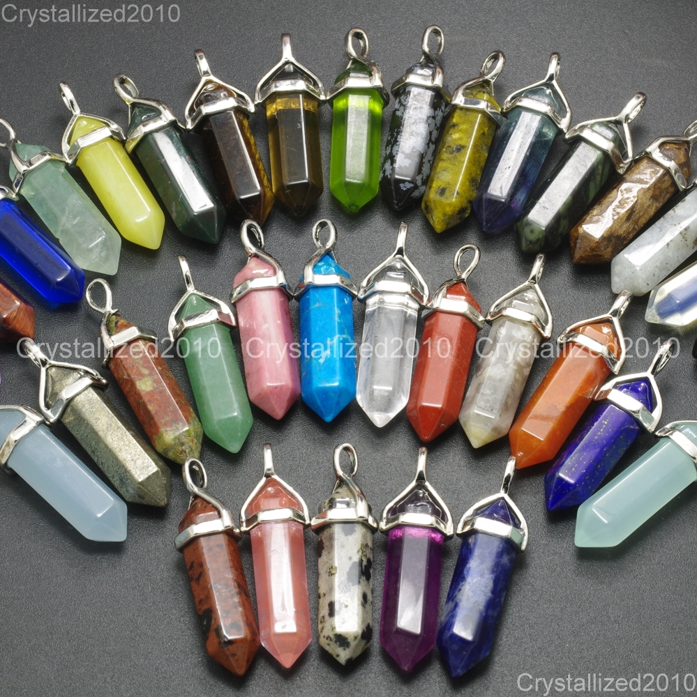 Natural Gemstones Hexagonal Pointed Reiki Chakra Healing Pendant Necklaces Beads