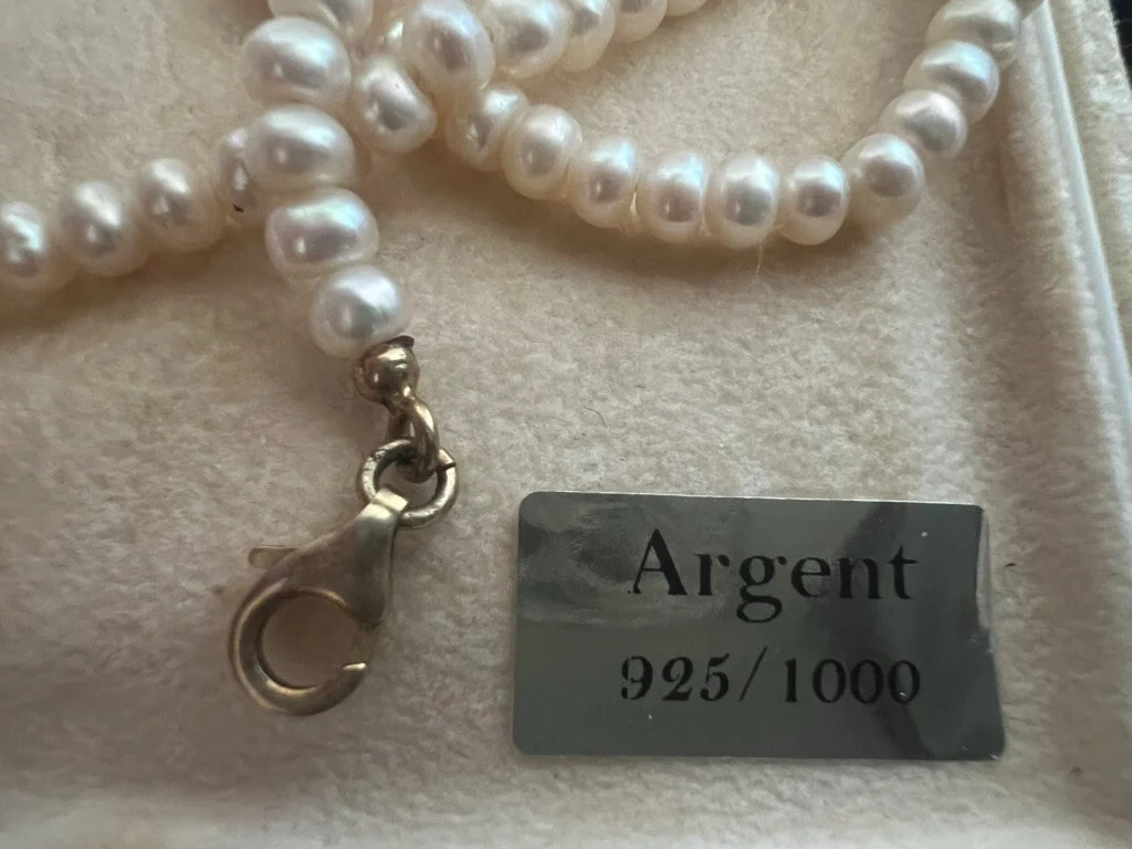 Real Pearl Necklace Clasp 925 SILVER Gold Plated Length 42.5cm