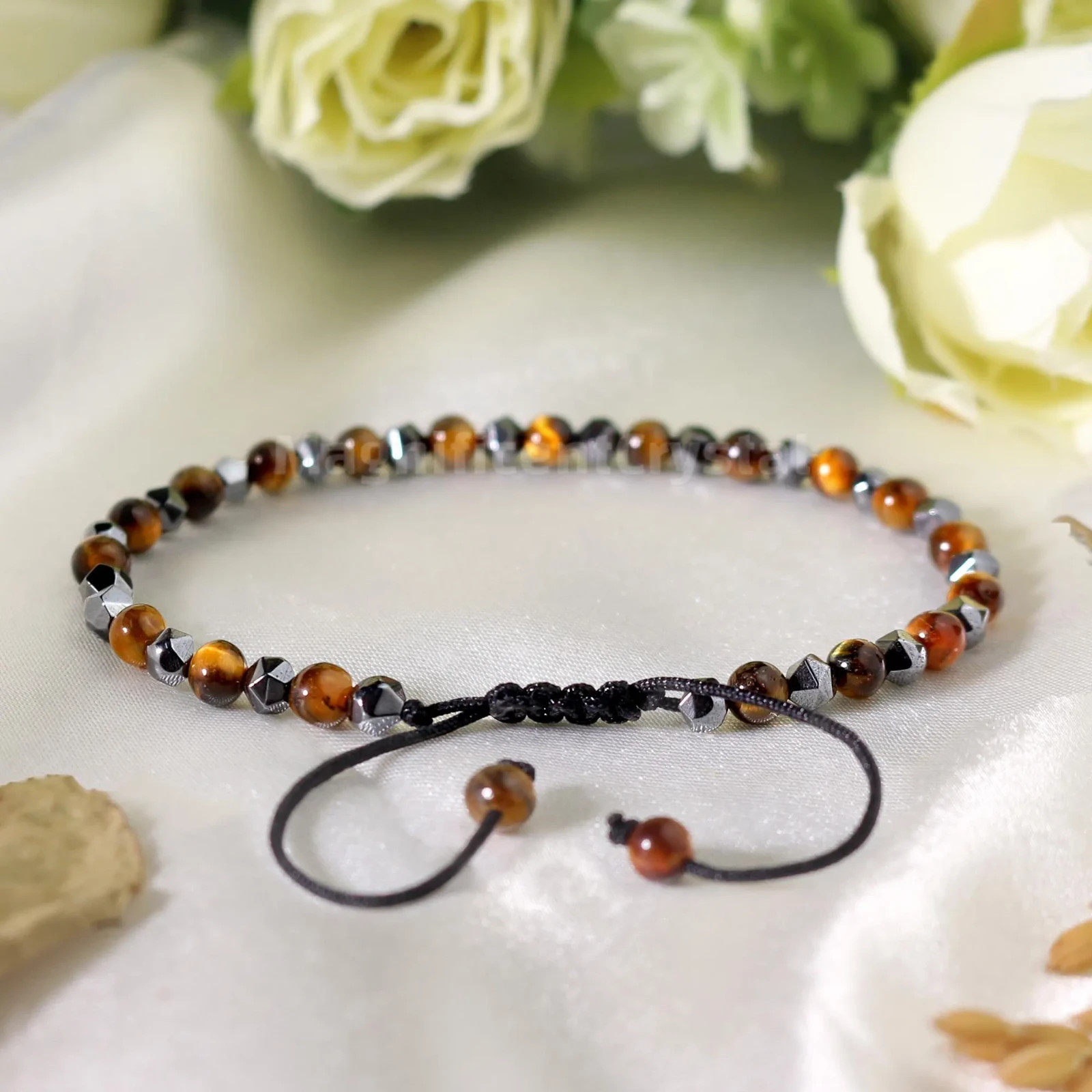 Dainty Protection Bracelet Tiger’s Eye Hematite Obsidian Healing Energy Jewelry