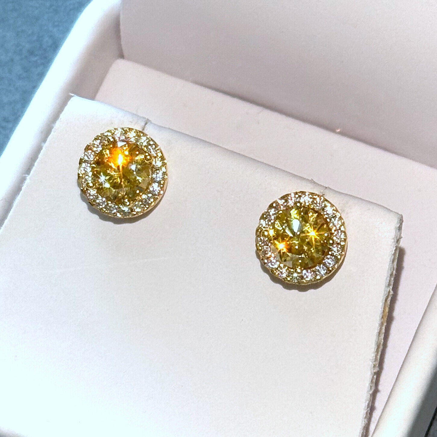 2.00 CTW Yellow Moissanite Halo Stud Earrings – 925 Sterling Silver