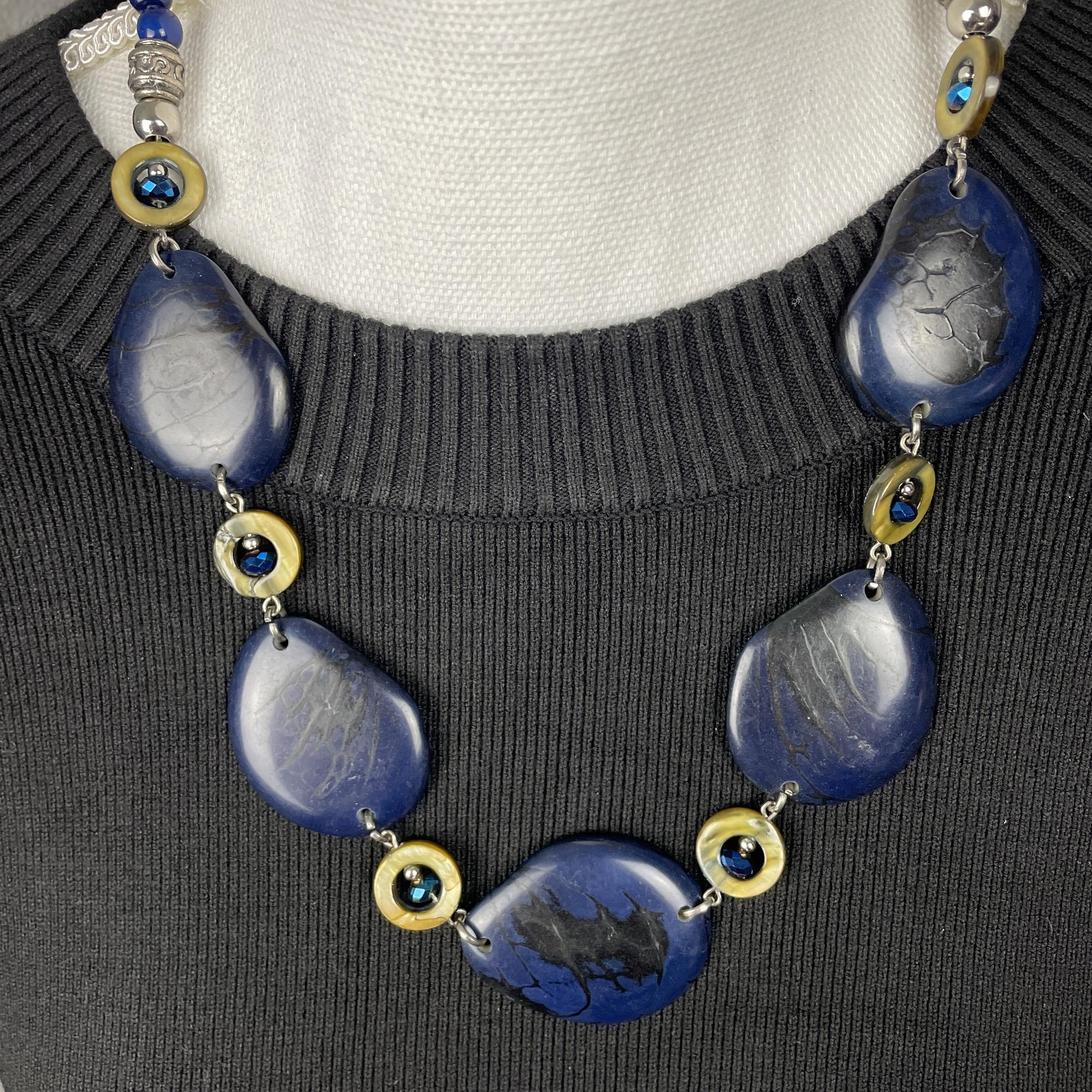 Necklace Blue Beaded Chunky Teardrop Bib 21 In Womens Statement Fashion Jewelry