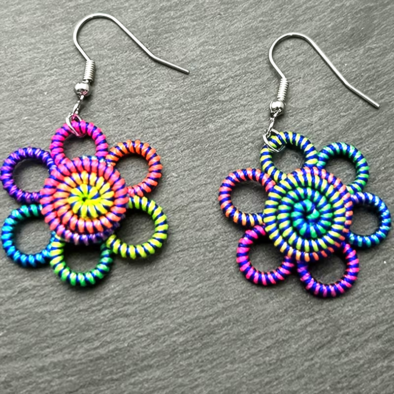 New Polyester Rope Design Colorful Flower Dangle Earrings