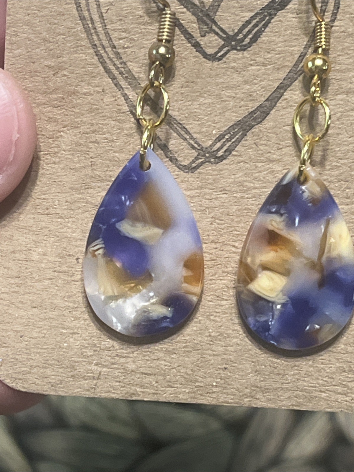 Purple, Yellow, & White Teardrop Earrings