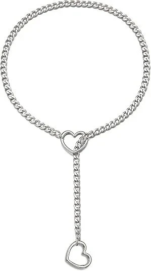 Heart O-Ring Slip Chain Necklace for Women Lariat Y Pandent Necklace Punk Gothic