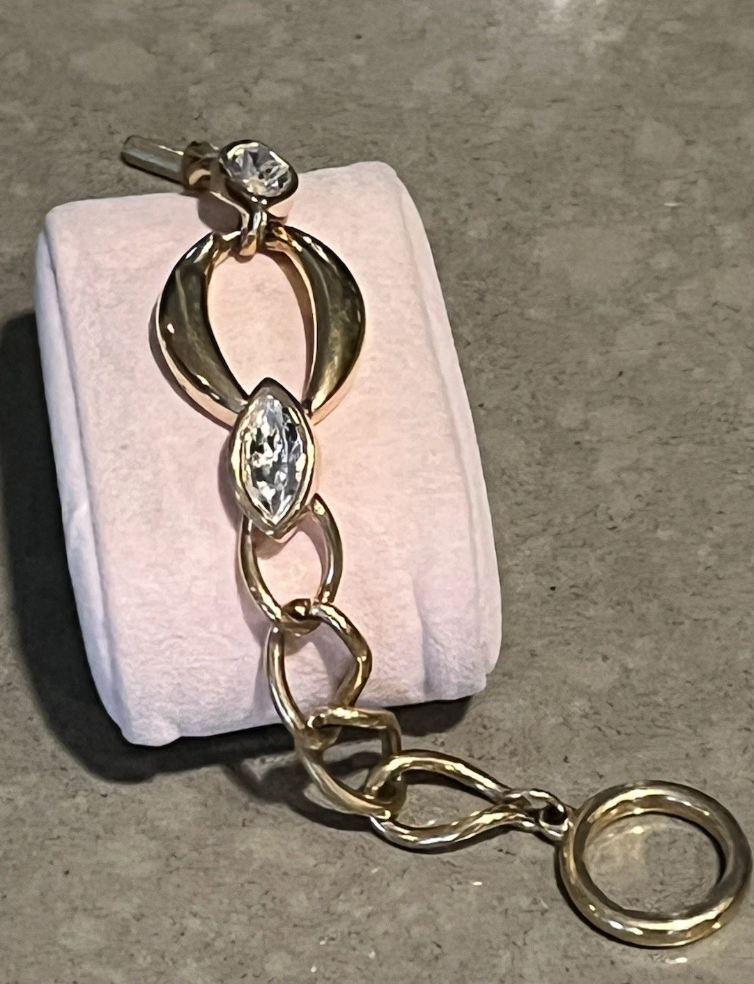 Vintage Swarovski Yellow Gold Tone Link Toggle Bracelet Marquise Crystals 8 Inch
