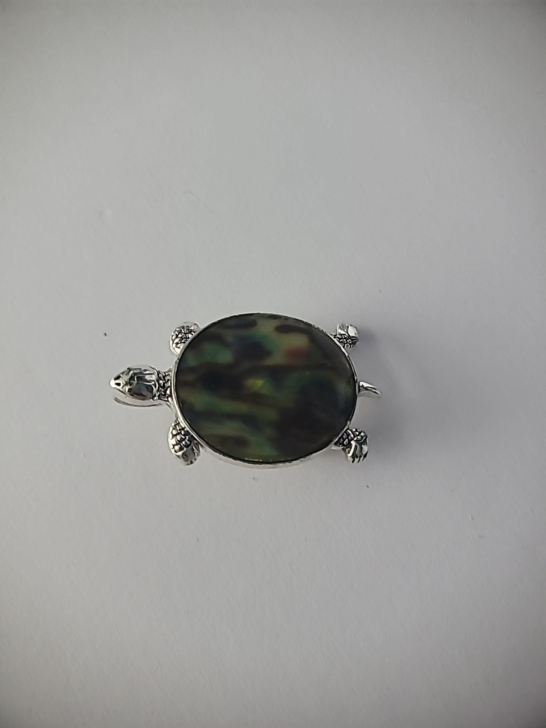 Vintage Brooch Turtle Shell Silver Tone Reptile Jewelry Costume