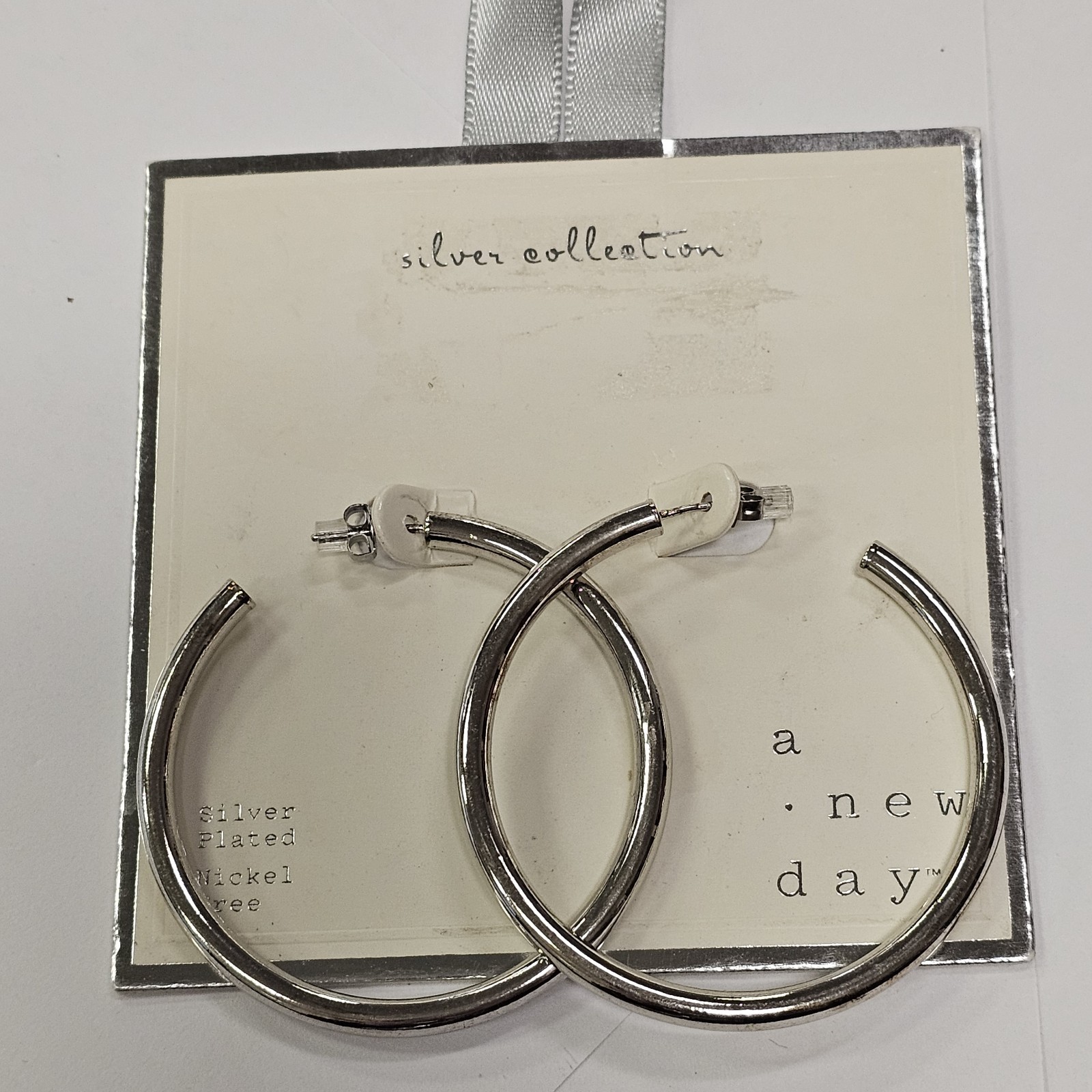 A New Day Silver Plated Brass Large 1.5 Inch Tube Hoop Earrings Nickel Free