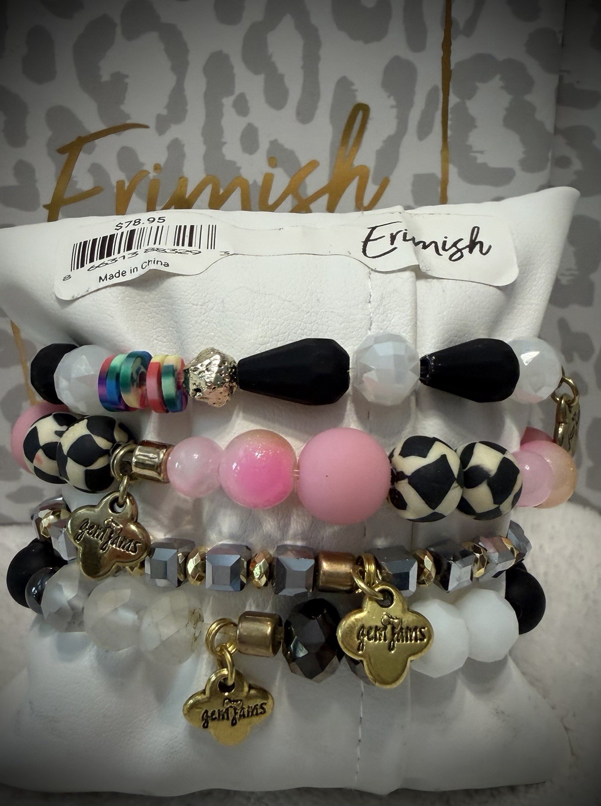 NEW! ERIMISH BRACELETS 4 pc stack – Hot Pink & Teal Halloween Skulls