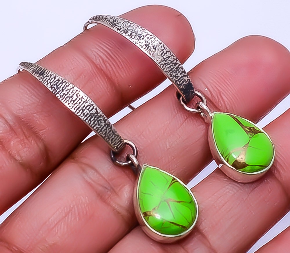 Copper Green Turquoise Designer Handmade 925 Sterling Silver Earring 1.76″ E27