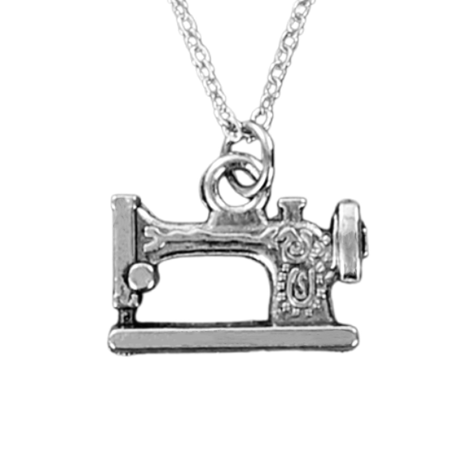 SEWING MACHINE Necklace – Pewter Charm on Chain Sew Hobby Quilting Seamstress