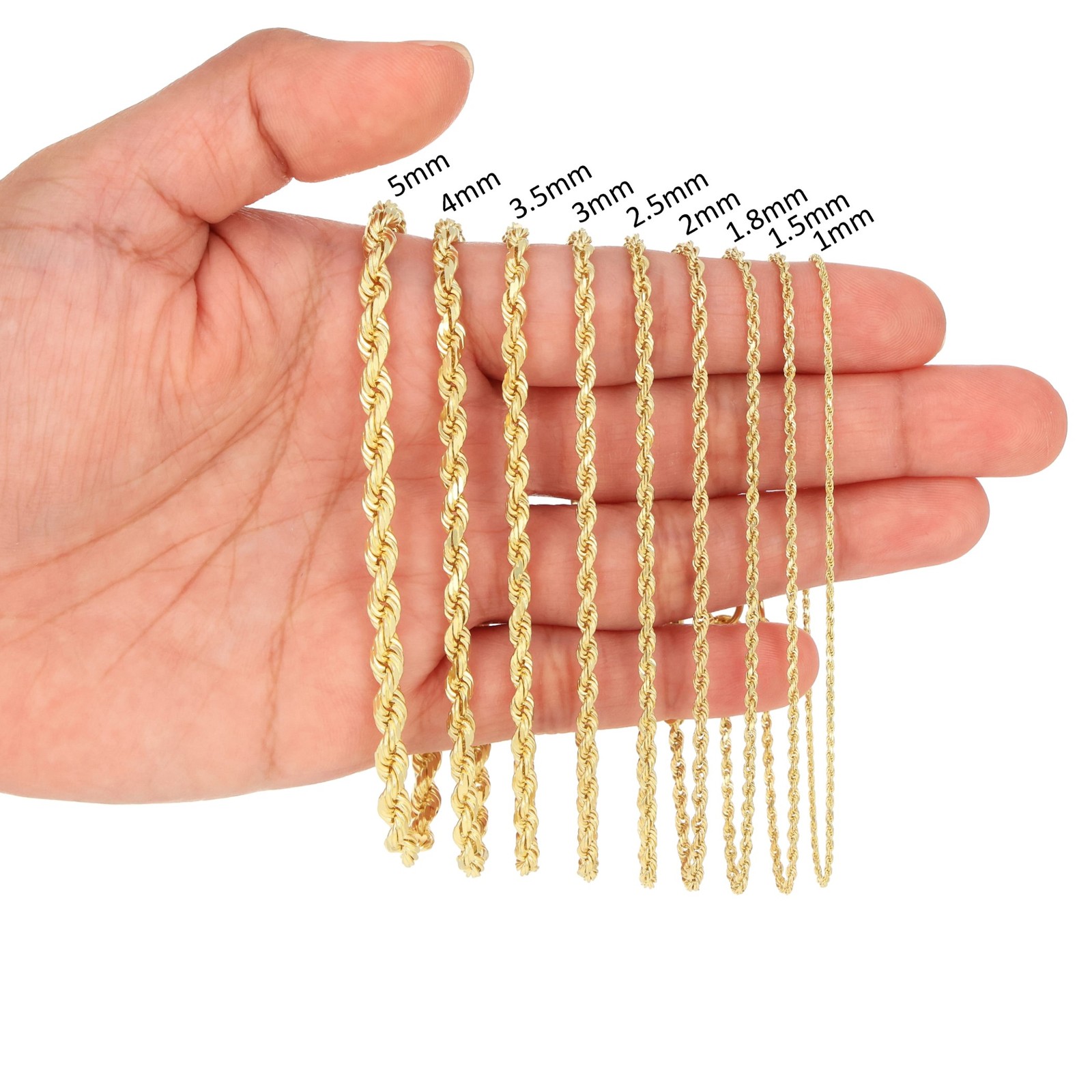 14K Yellow Gold 1mm-10mm Diamond Cut Rope Chain Necklace Mens Women 16″- 30″