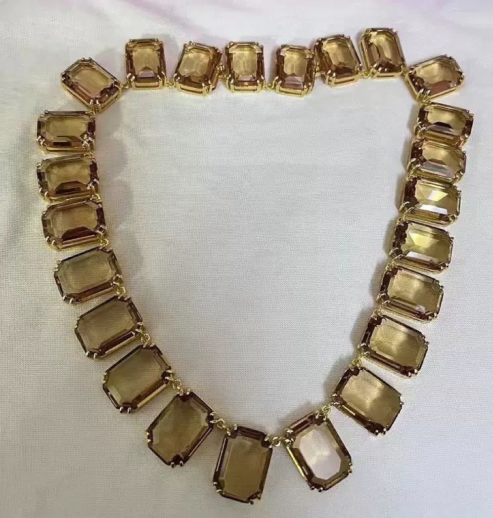 Swarovski Necklace Caramel Brown Octagon Crystal Sugar Cube Clavicle Chain New