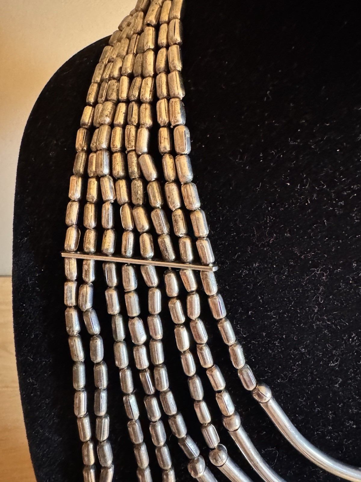 Vantage Silver Multi-Strand Statement Ball Bead Chain Necklace Hook Closure