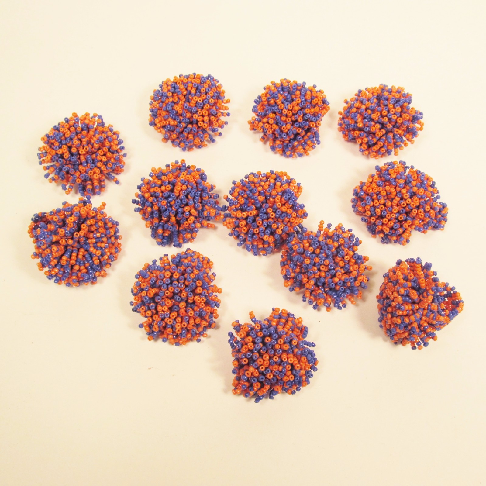 12 PCS POM POM Orange & Blue Handmade Beaded Elastic Stretch Rings WHOLESALE LOT