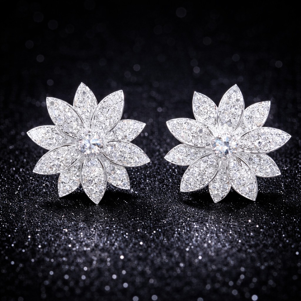 Earrings Exquisite Flower Shaped Stud with Brilliant Jewelry Birthday Wedding