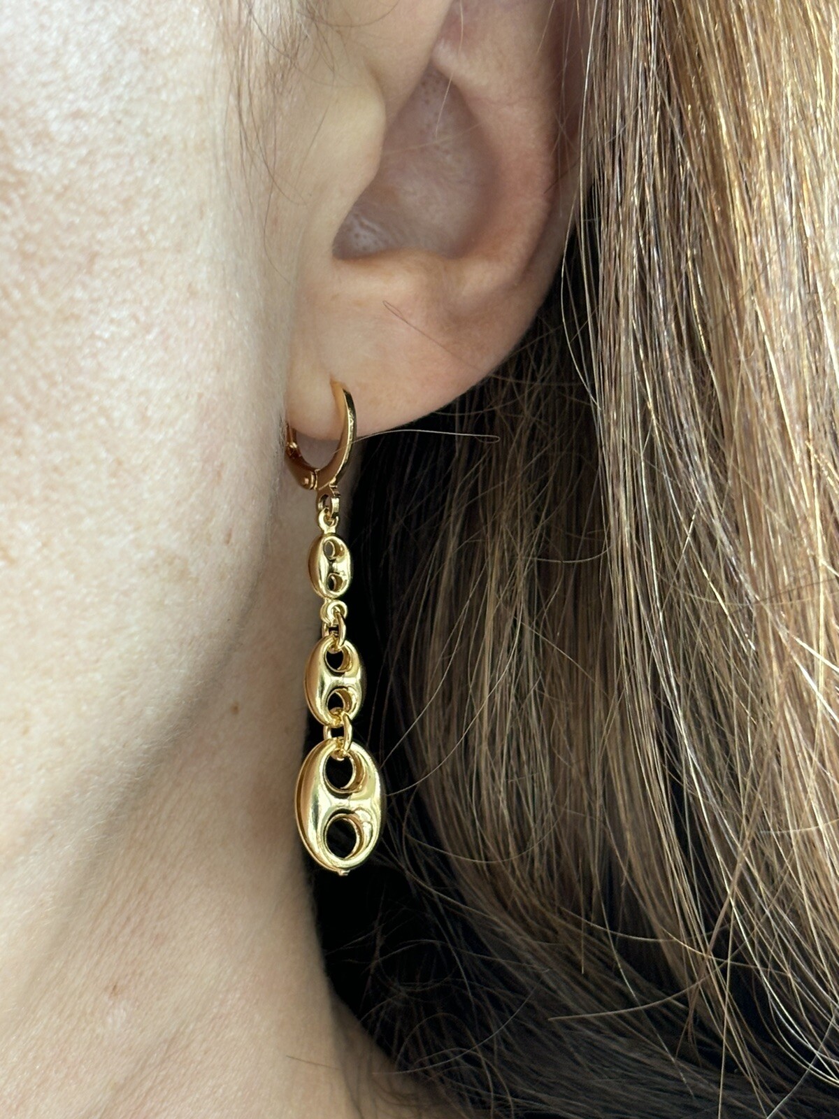 14k yellow gold Filled Puffy Puffed Anchor Mariner Link Chain Earrings New