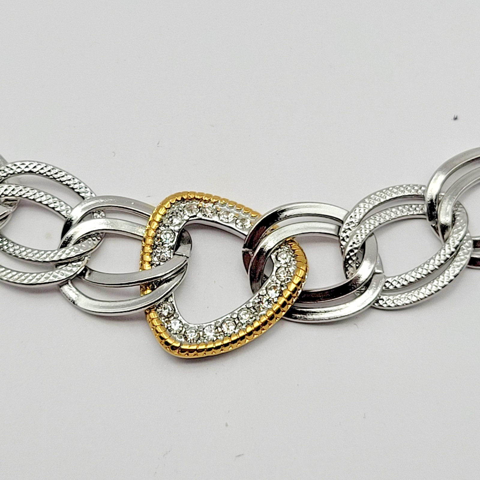 QVC Steel By Design Stainless Steel 11mm Double Link CZ Triangle Necklace ~ 21″