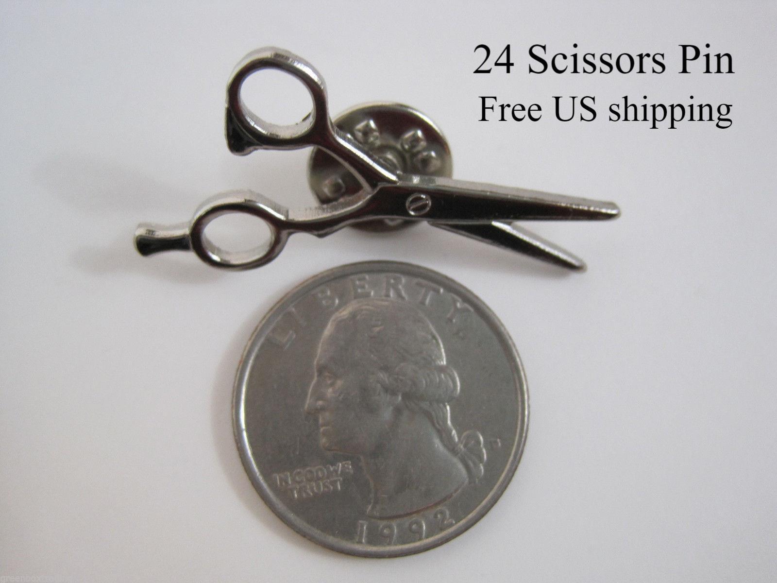 Hair Stylist Scissors Pin 1.5 x .75″ Barber Hairdresser Brooch Silver Metal 24pc