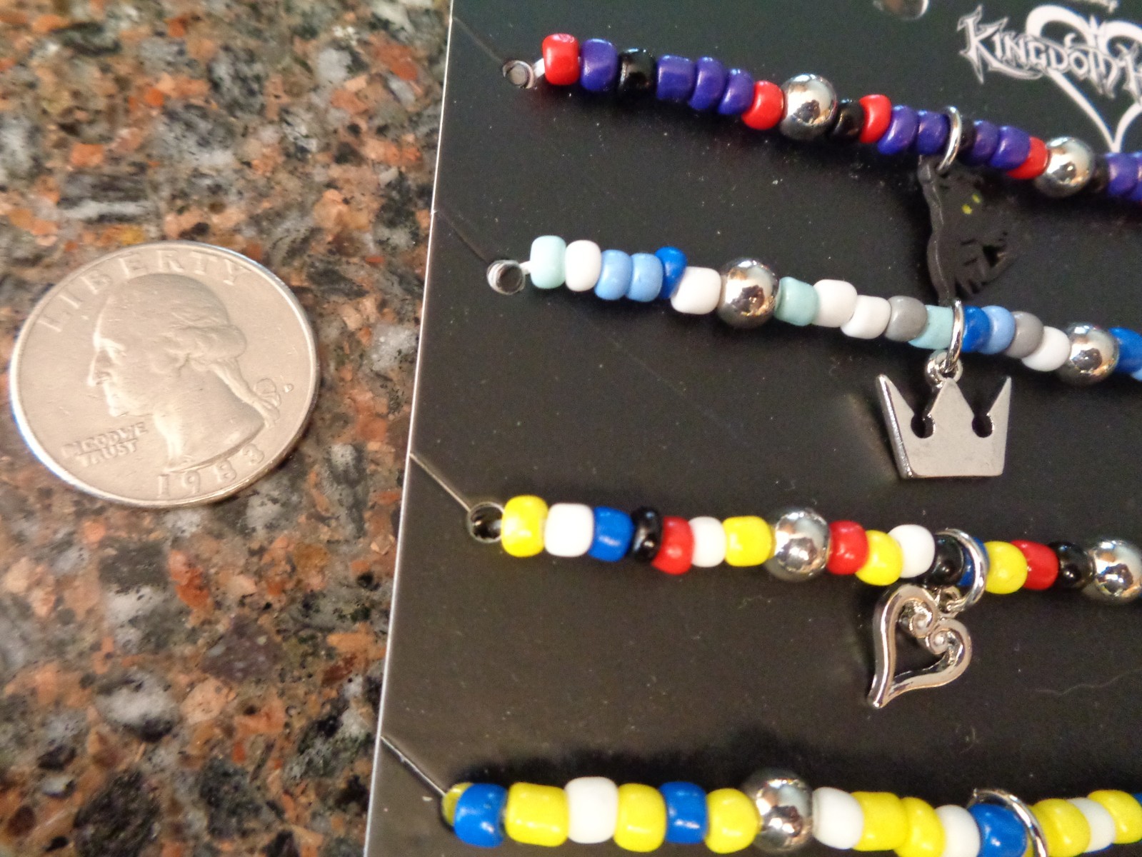 Disney Kingdom Hearts Bead Charm Bracelet Set of 4 Metal Cord Stretch New