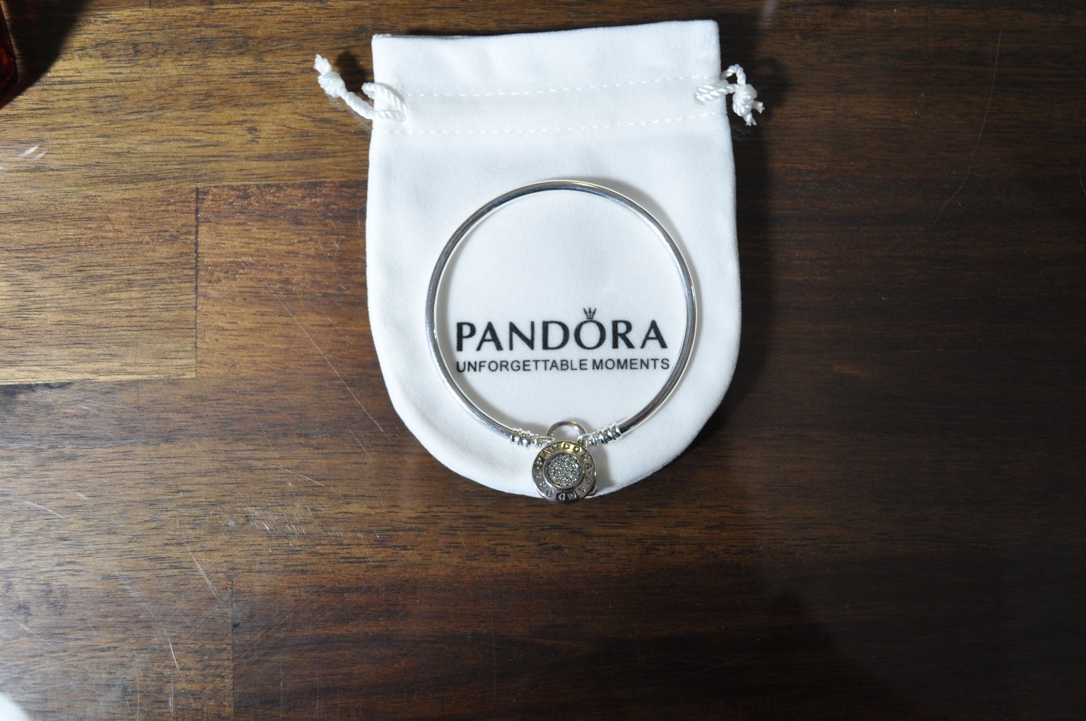 NEW Pandora Bangle Bracelet 7” (20cm) Pave Heart Padlock 925 Sterling Silver
