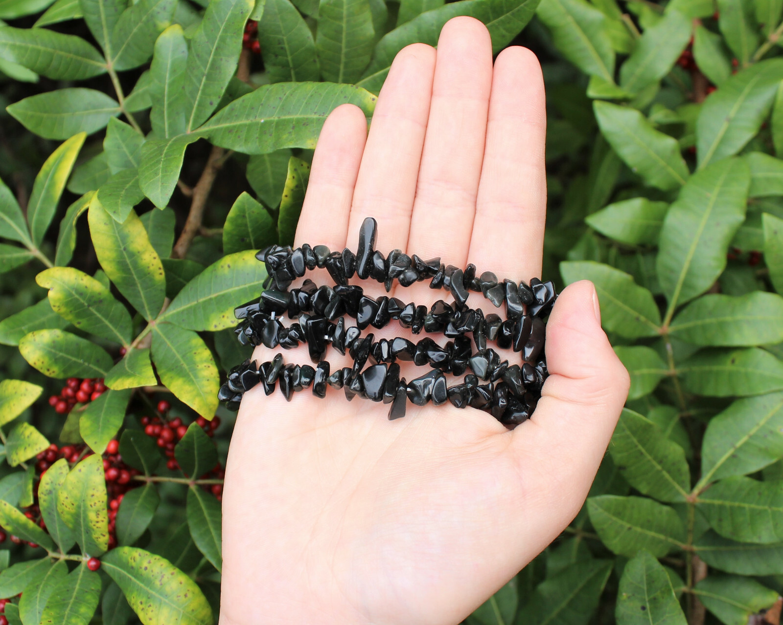 Black Obsidian Chip Bracelet, Stretch: Raw Natural Crystal Healing US SELLER