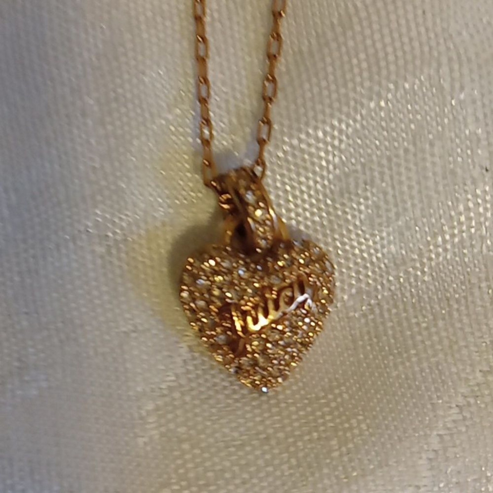 Juicy Couture Rose gold Pave crystal heart pendent chain necklace