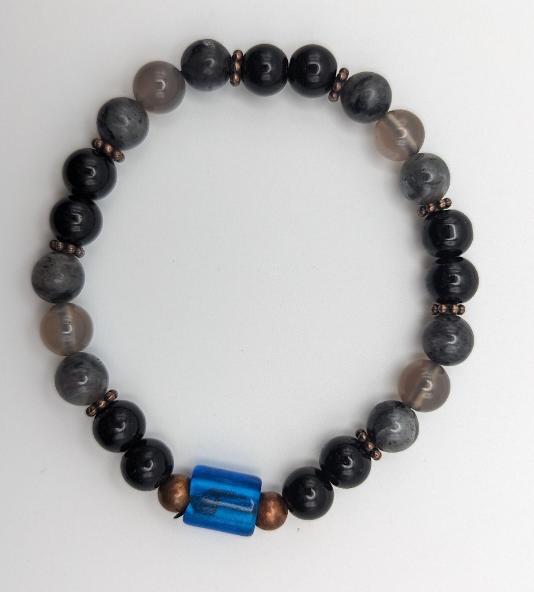 Labradorite / Grey Agate / Black 8mm Beaded Stretch Bracelet (18cm) Medium Wrist