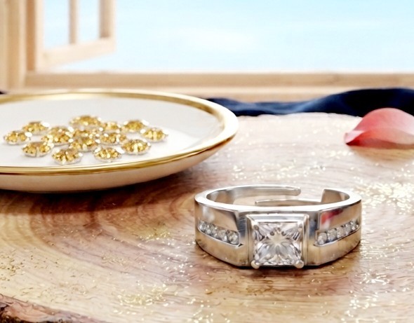 Classic Couple Statement Ring Sparkle Gemstone Wedding Band