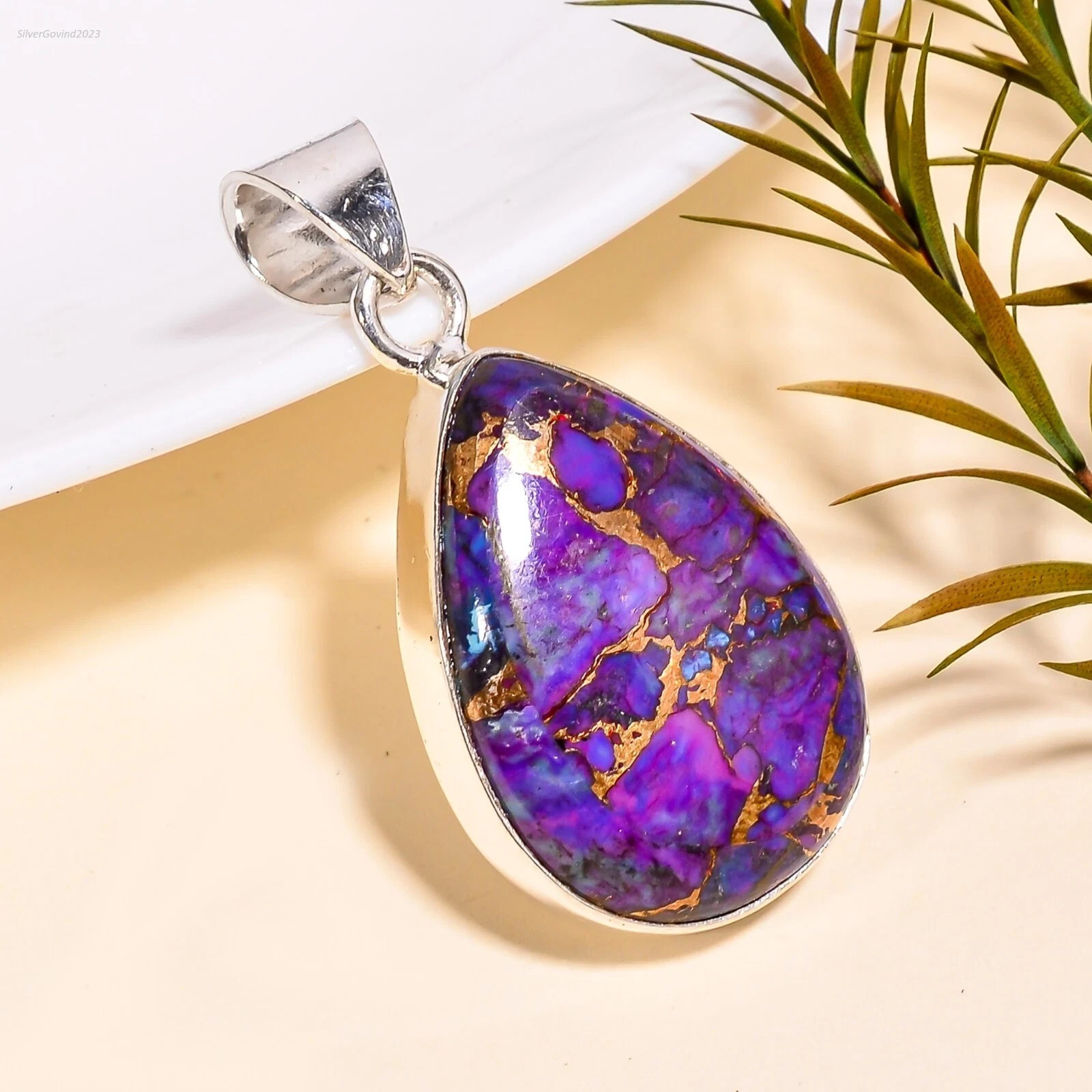 Purple Copper Turquoise Gemstone Pendant 925 Sterling Silver Beautiful Gift RK*