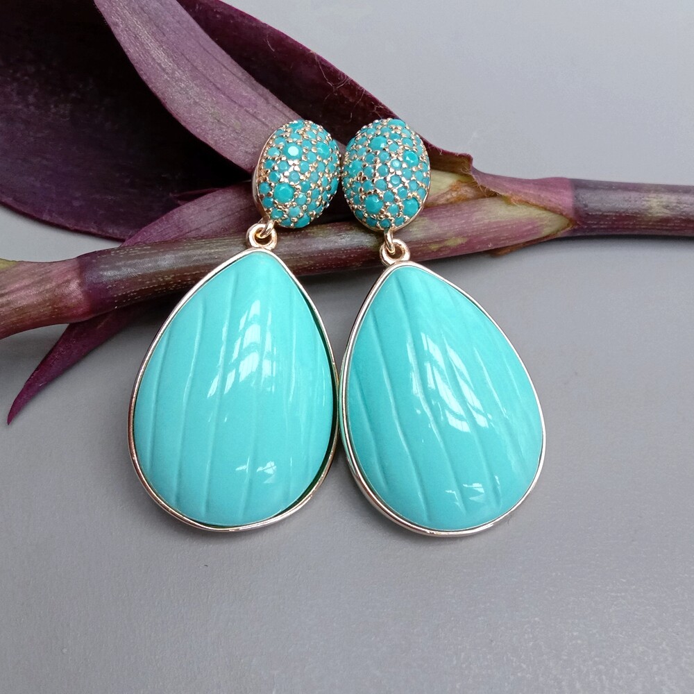 Blue Turquoise Cz Pave Stud Earrings Dangle Earring Designer Jewelry