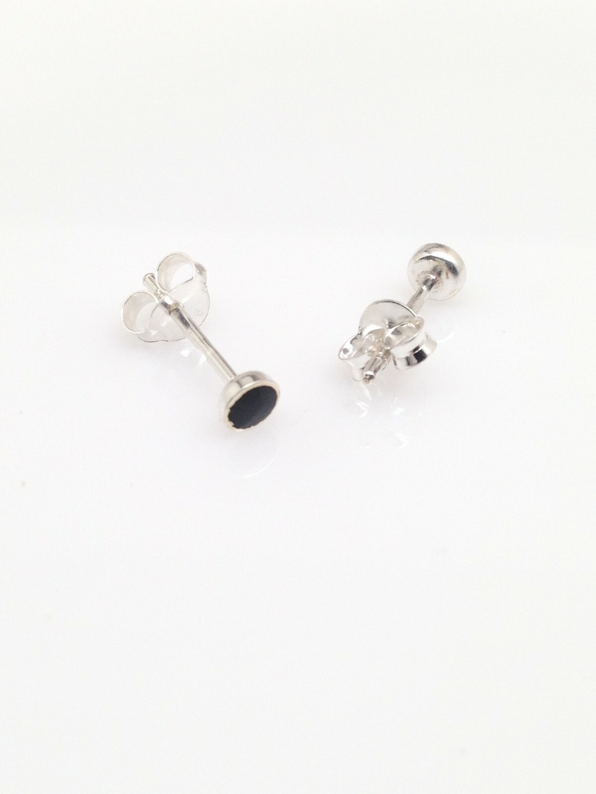 925 Sterling Silver Tiny Black Onyx Stud Earrings Round 3mm