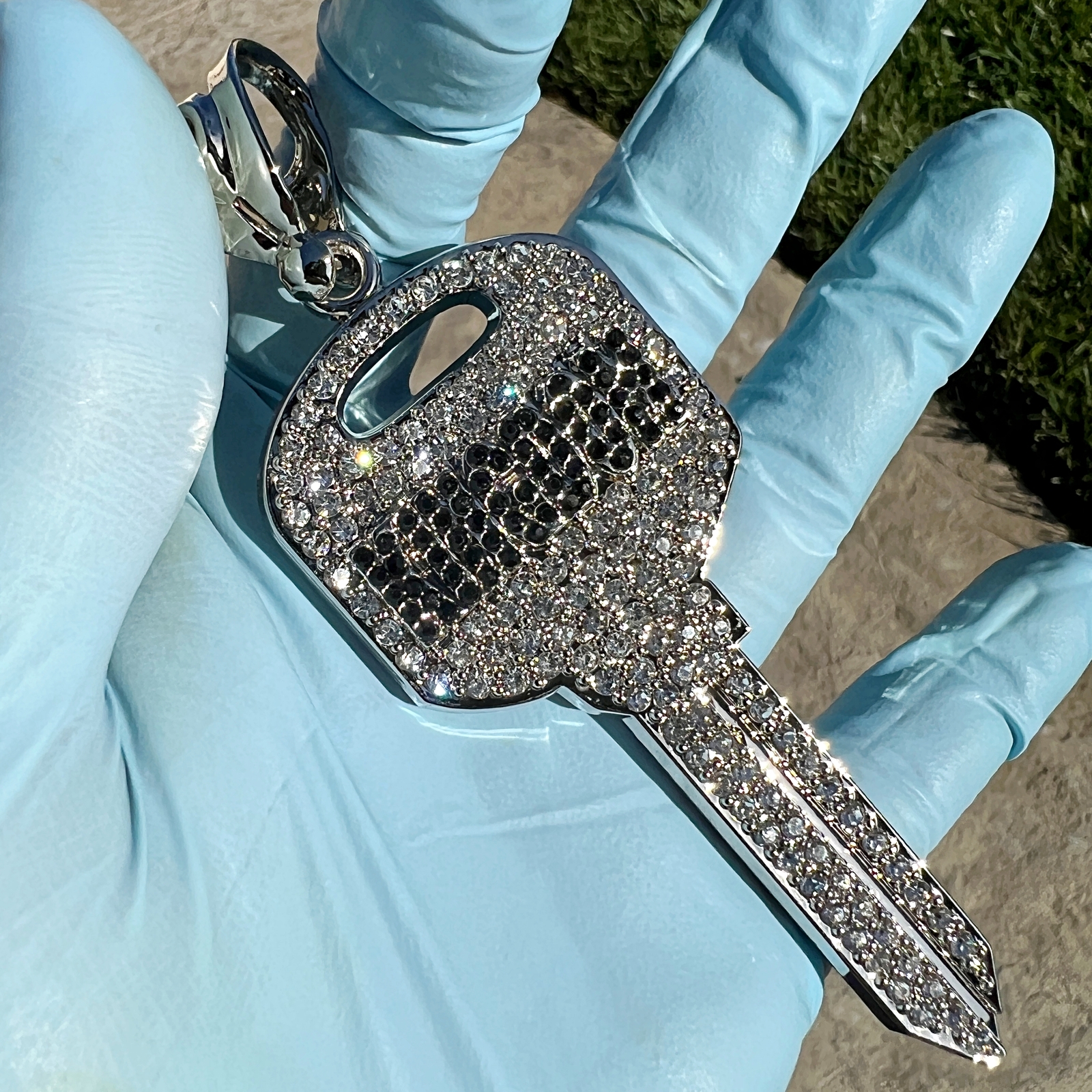 Huge Kingdom Key Hip Hop Pendant Iced Flooded Out Simulated CZ Silver Tone Charm