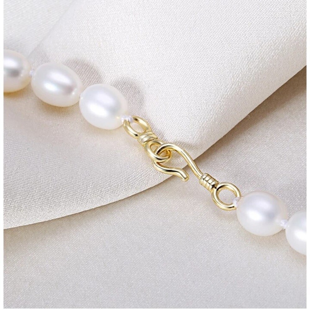 6-7mm Hand Strung Natural Rice Pearl Necklace Earring Set D7