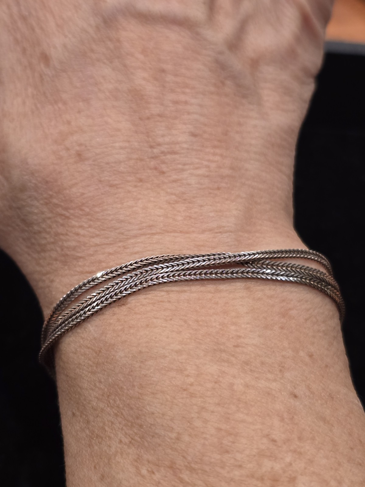 Sterling Silver Foxtail 3 Strand Bracelet 5.2g
