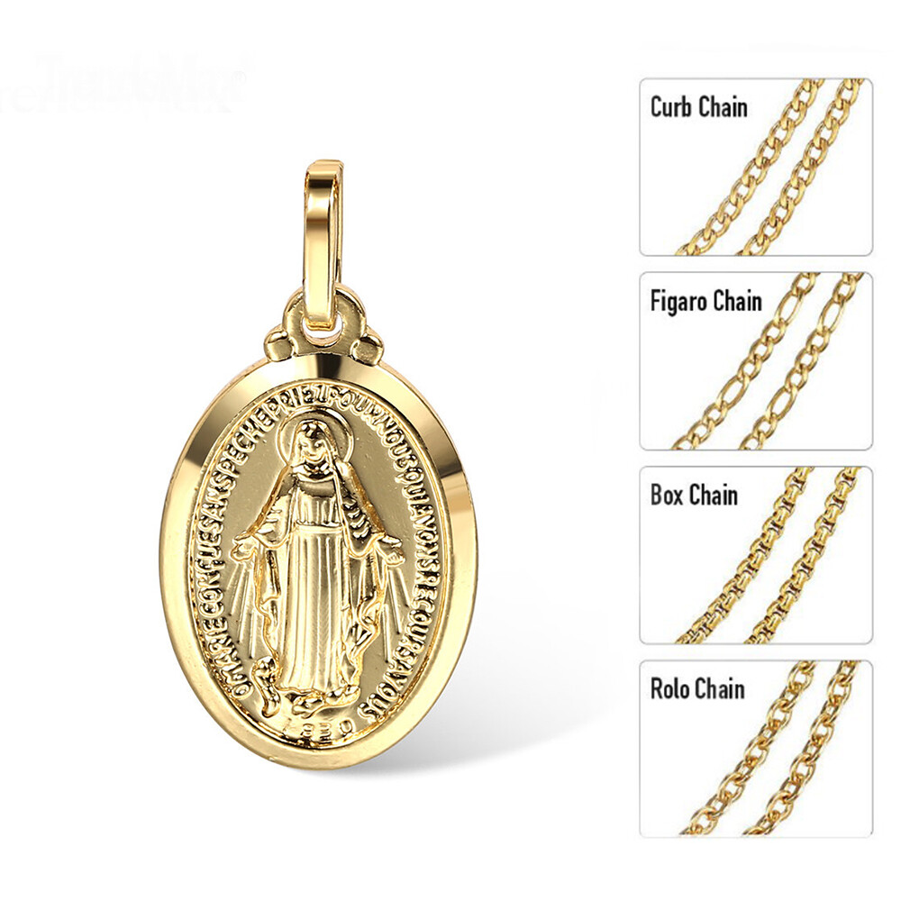 16″-24″ Gold Plated Oval Virgin Mary Charm Pendant Necklace Multi Chain Unisex