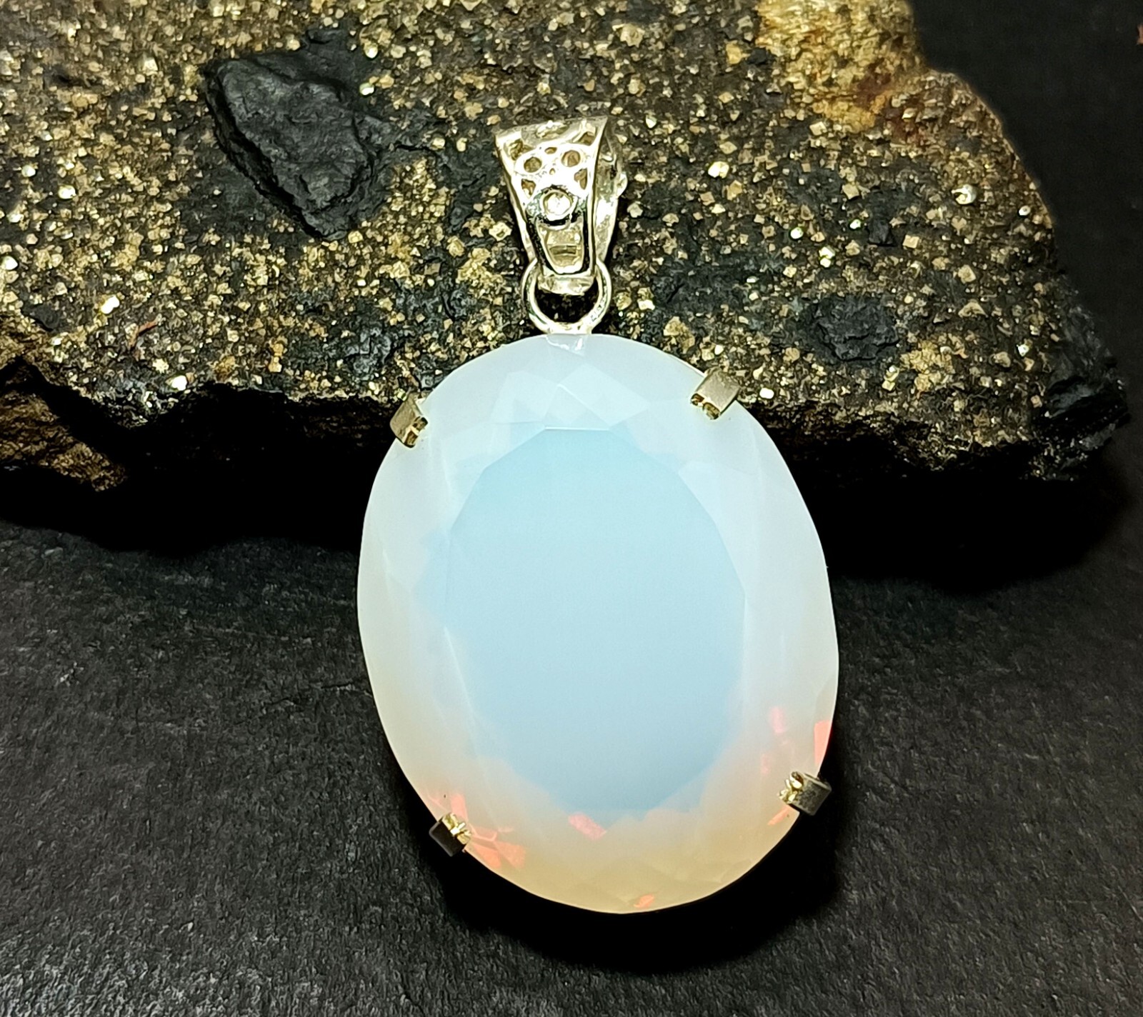 EGL Certified 107.90 Ct Natural Opal 925 Solid Silver Pendant Loose Gemstone