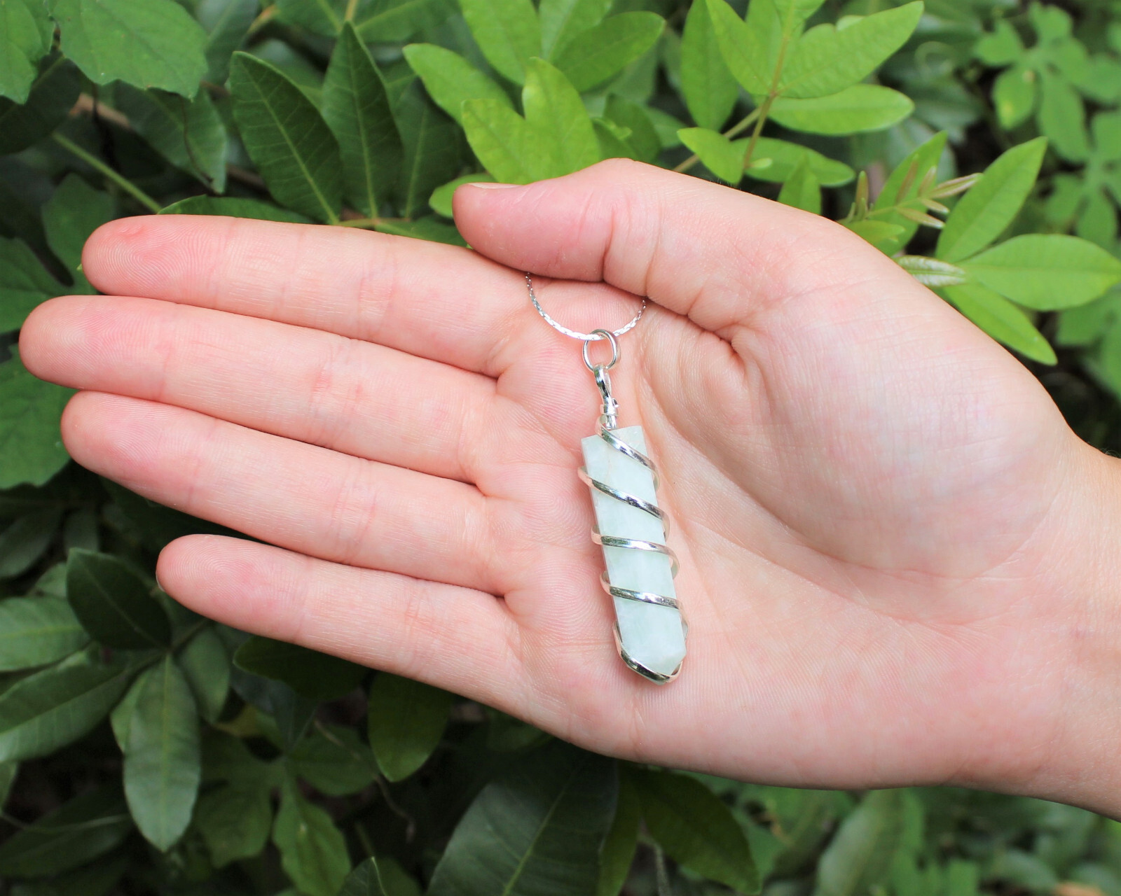 Amazonite Spiral Wire Wrapped Point Pendant / Necklace