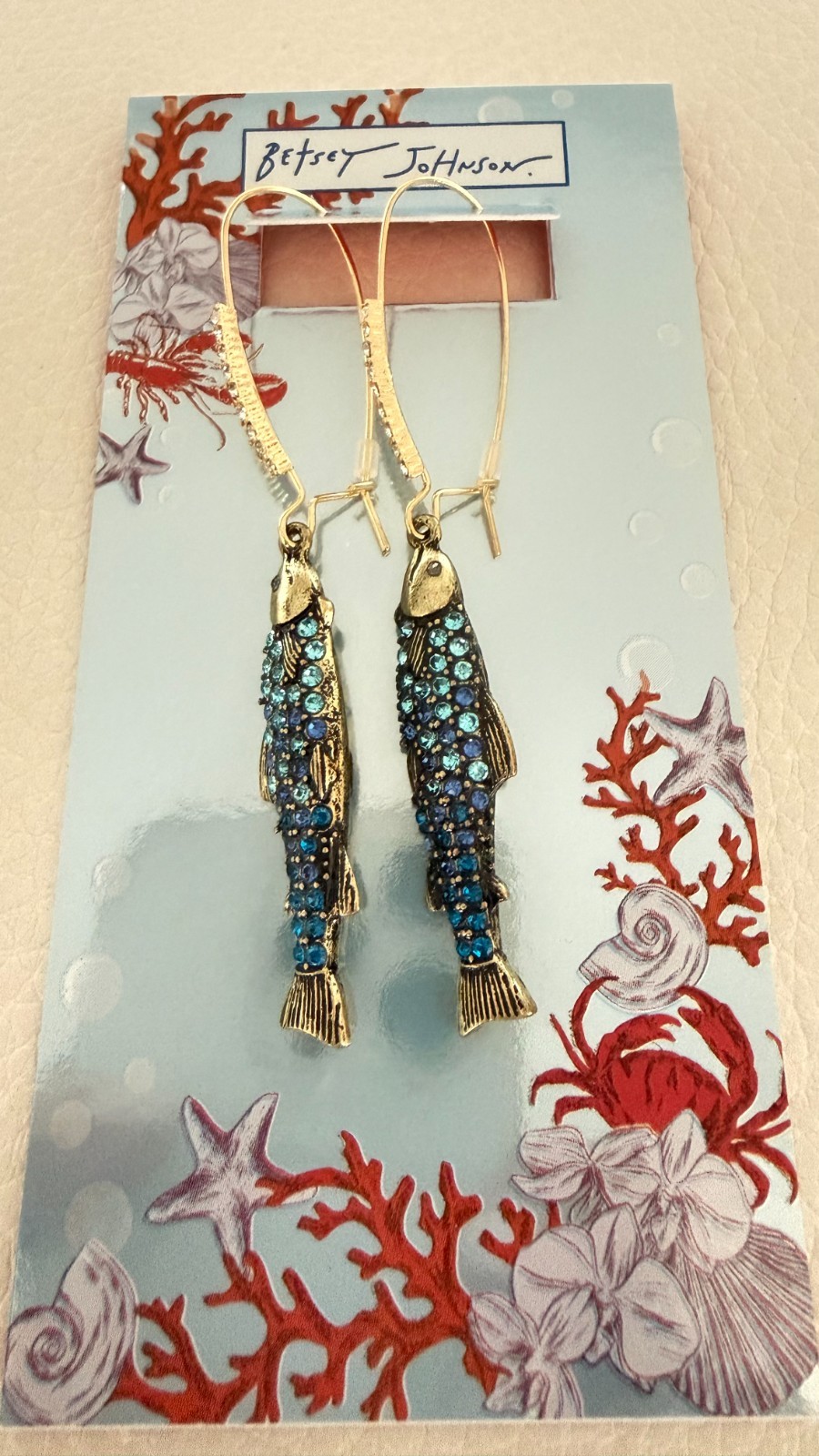 NEW BETSEY JOHNSON Mermaid Jewels Crystal Sardines Fish drop Earrings