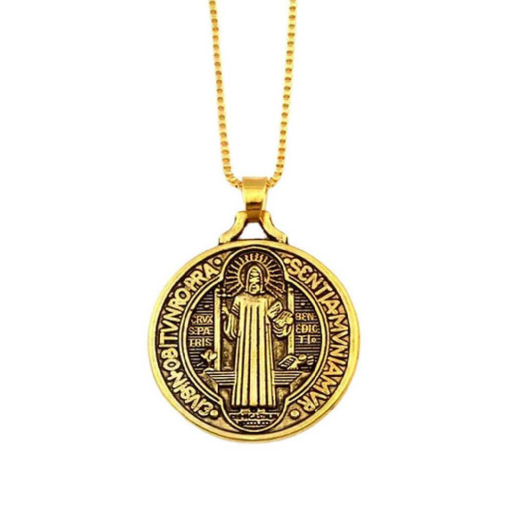 SAINT BENEDICT OF NURSIA NECKLACE Large 1.25″ Pendant Catholic Patron Europe NEW
