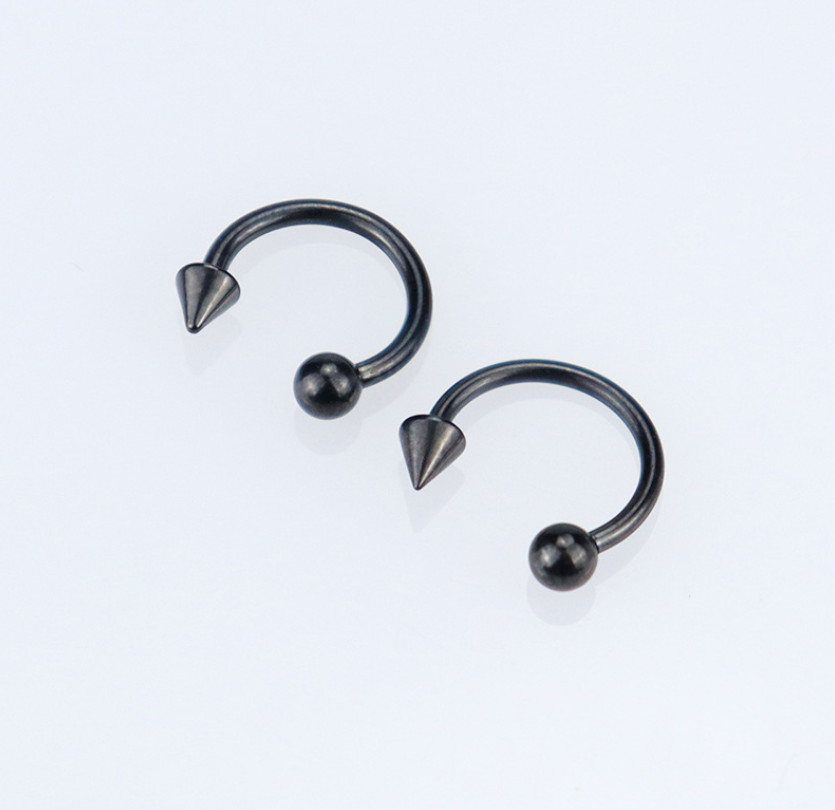 2Pcs Stainless Steel Piercing Earrings Mouth Barbells Horseshoe Rings Spike S9