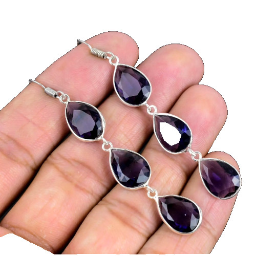 African Amethyst Gemstone 925 Sterling Silver Handmade Jewelry Earrings 2.2″