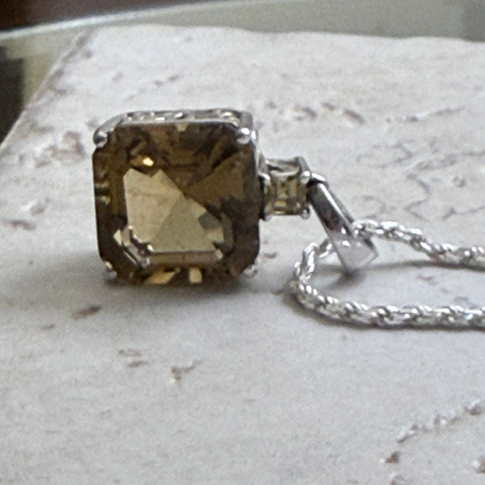 Champagne Quartz 6.71 ctw Square Pendant w/1.4mm Sterling Silver Rope Chain .925