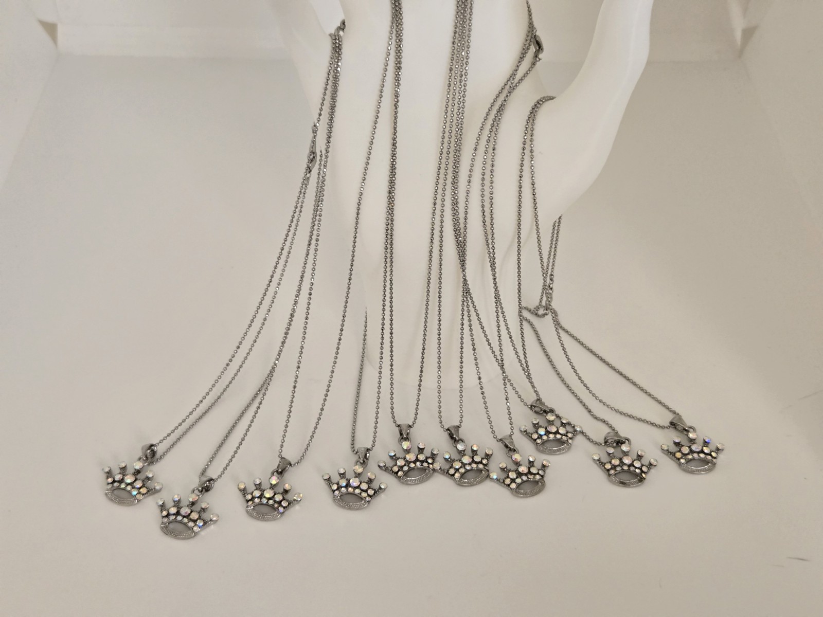 10 Pcs. Silver Crown AB Rhinestone Princess Party Bridal Shower Gifts Necklaces