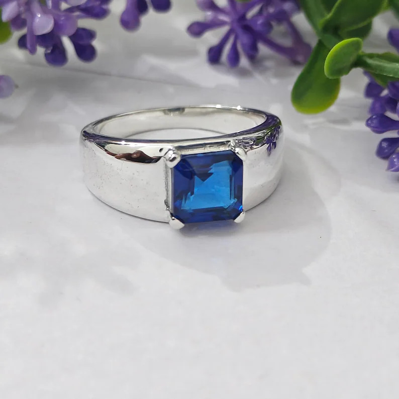 simulated Blue Sapphire Ring, Brass Gold Alloy, Gemstone Ring, Birthday Gift