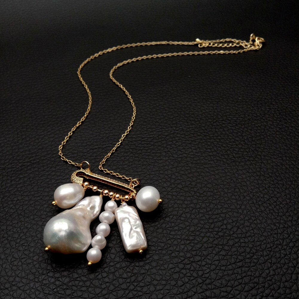 Freshwater Multi Shape Pearl Charm Gold Plated Chain Necklace