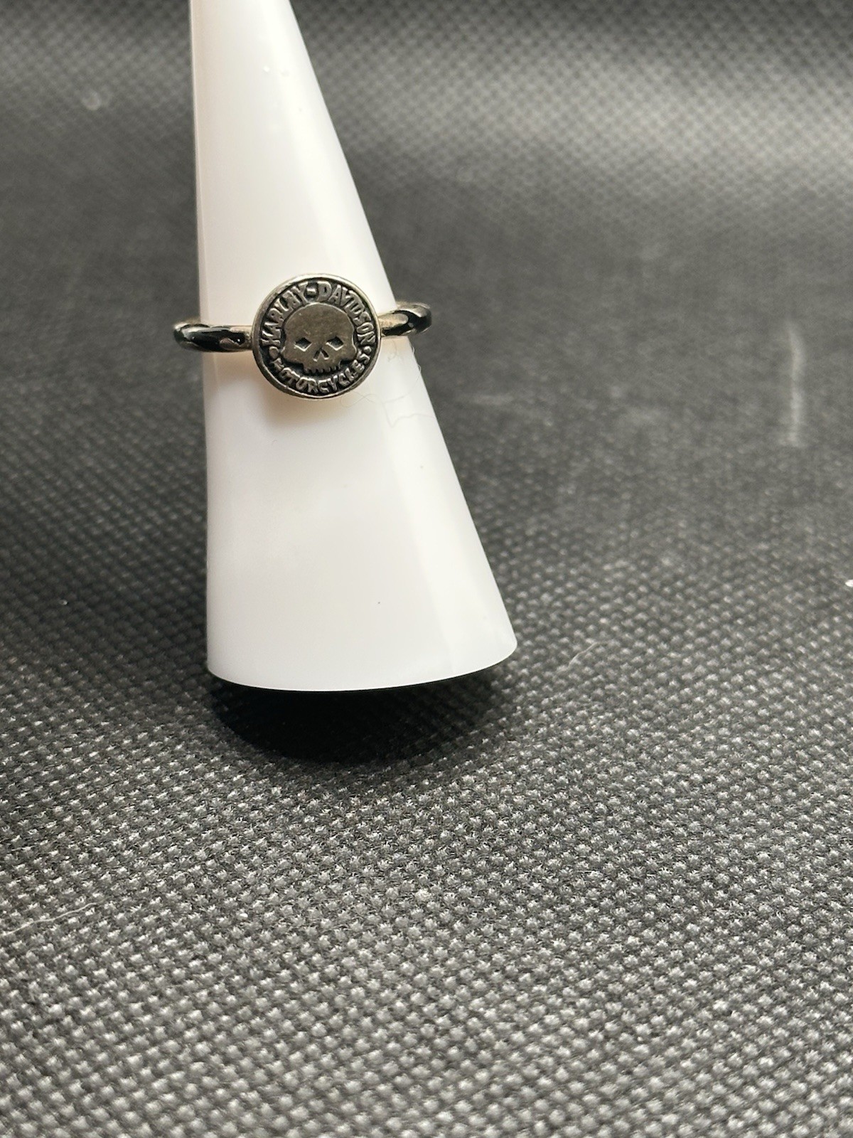 Vintage Harley Davidson Motorcycles Skull with Onyx Flames Sterling Silver Ring
