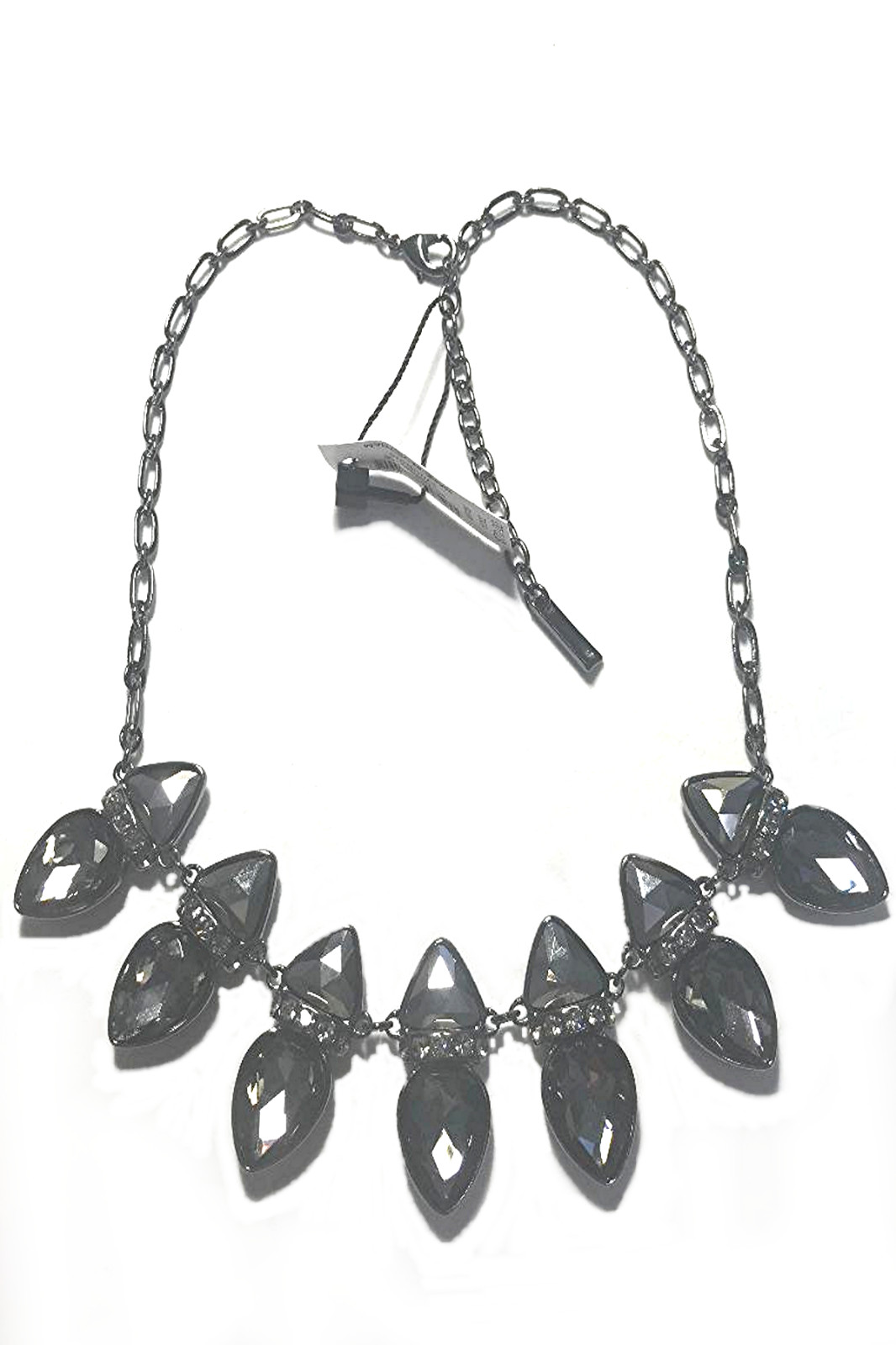 WHITE HOUSE BLACK MARKET TEARDROP STATEMENT HEMATITE NECKLACE NEW WITH TAGS