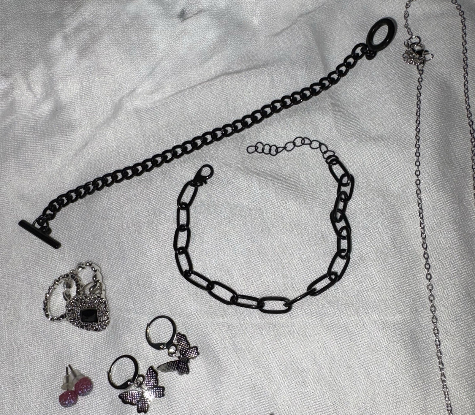 Silver Purple Black Jewelry Set Butterfly Star Necklace Earrings Bracelet Ring